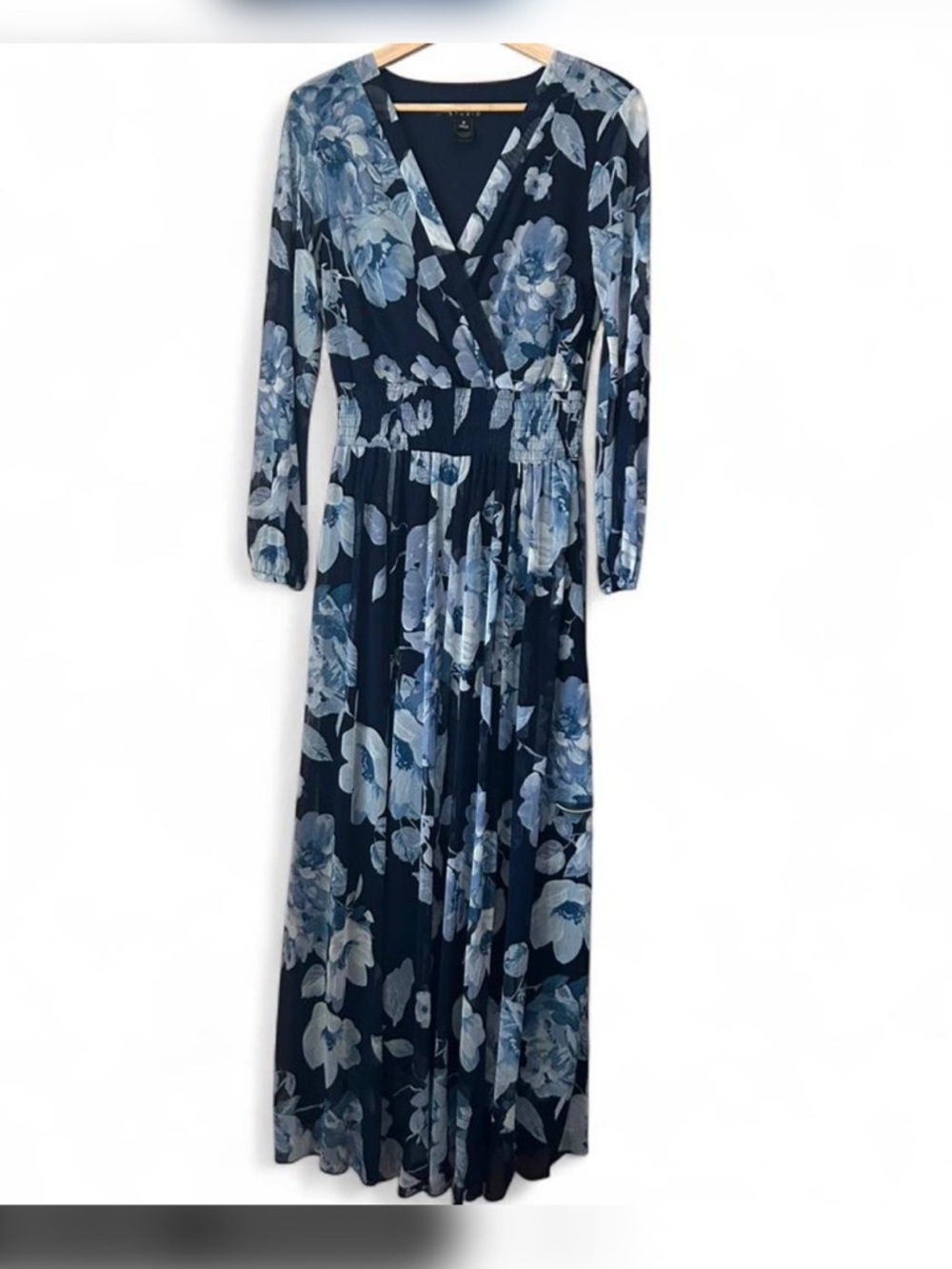 Enfocus Studio Navy Blue Floral Wrap Maxi Dress